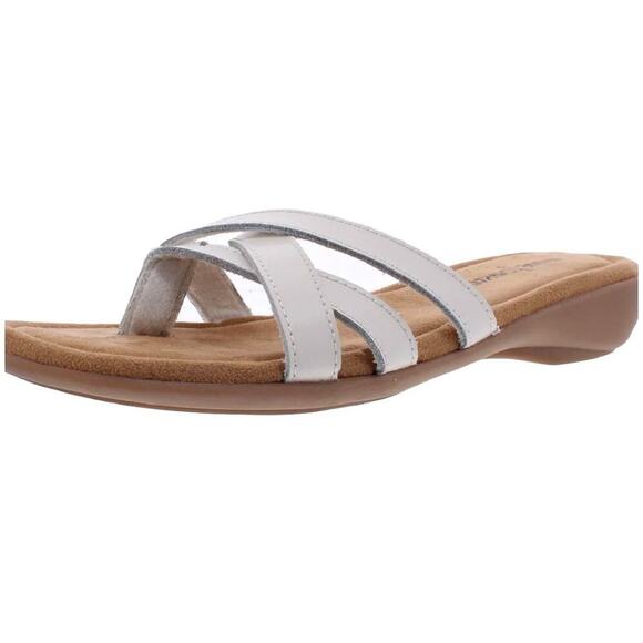 NWT Minnetonka White Leather Flip Flops Sz. 11 W - Picture 1 of 1
